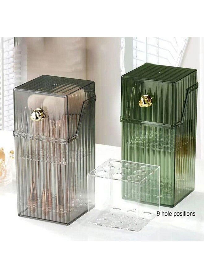 Soko Soko Acrylic Makeup Brush Holder with Lid, Clear Cosmetic Storage Organizer, Eyebrow Pen/Kajal Kit, Dustproof Vanity Box Stand for Dressing Tables, Bathroom - GlamGuard (Green)  - Image 3