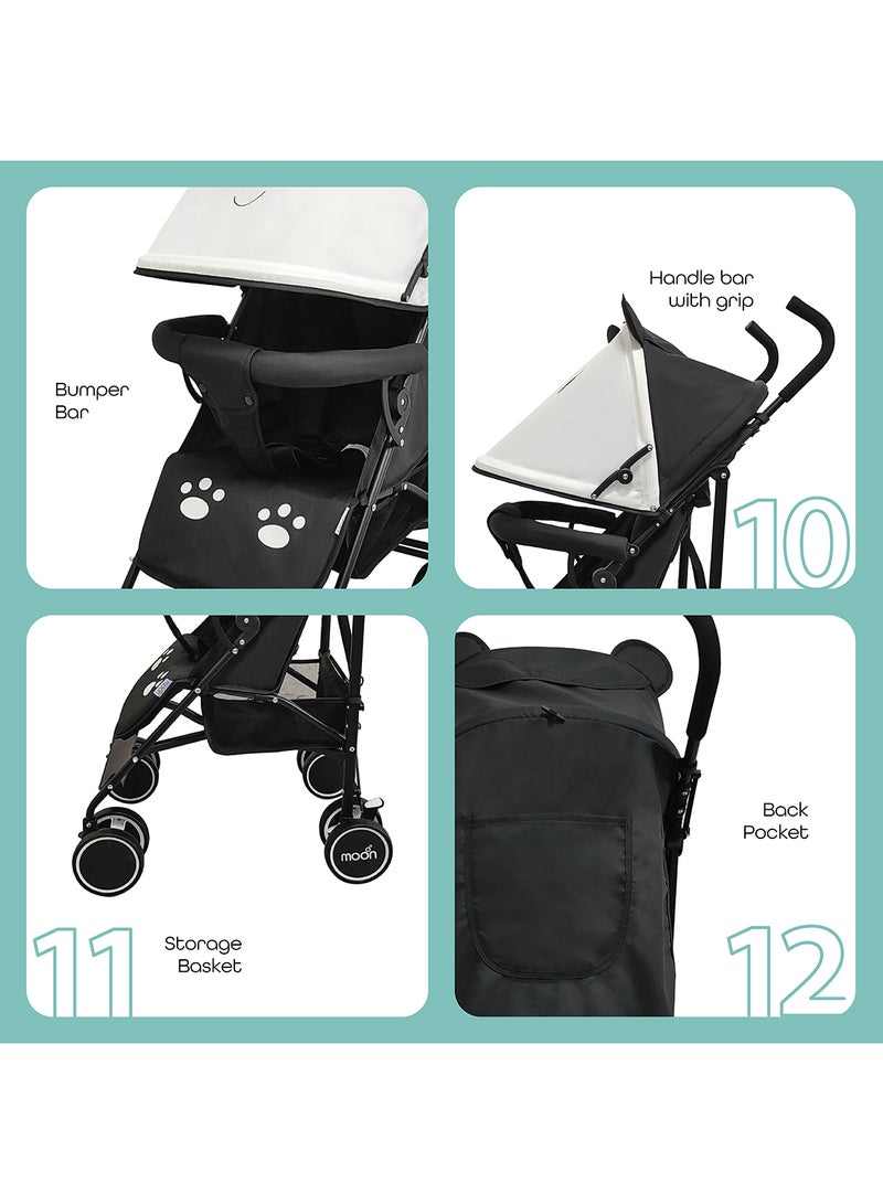 Moon Safari Animal-Themed Umbrella Stroller – Compact, Reclining Seat, Storage Basket, Shoulder Strap, Lightweight, Suitable 0m+ to 18kg – Panda - Image 4