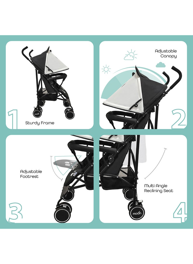 Moon Safari Animal-Themed Umbrella Stroller – Compact, Reclining Seat, Storage Basket, Shoulder Strap, Lightweight, Suitable 0m+ to 18kg – Panda - Image 2