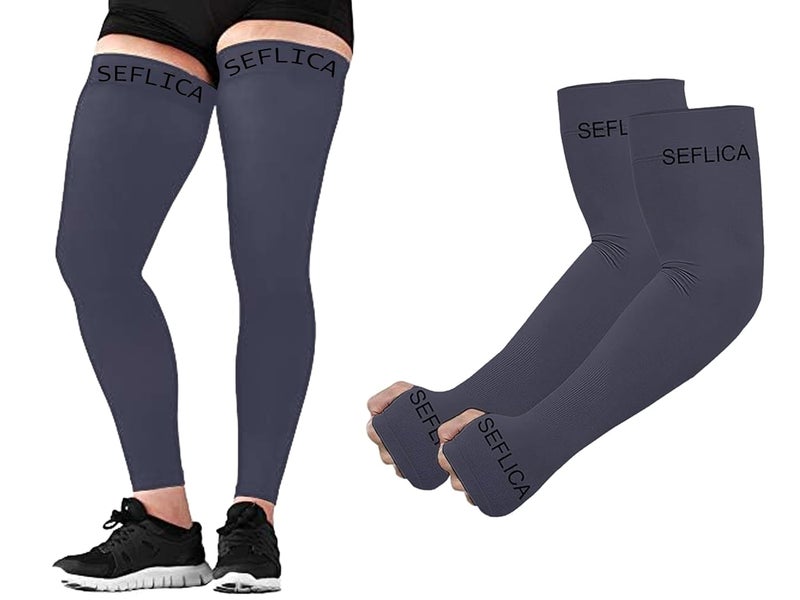 SEFLICA® UV Sun Protection Arm & Leg Sleeves Combo for Men & Women | UPF 50+ Cooling Sleeves for Outdoor Sports, Cycling, Running, Driving & Sunburn Protection | Anti-Tan - Image 1