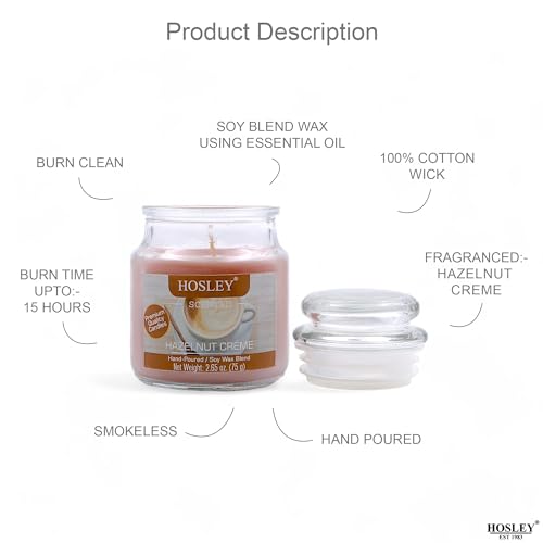 HOSLEY Hazelnut Creme Fragrance Jar Candle Pack of 1 (2.65 Oz Wax)|Fragrance Candles for Home|Scented Candles|Jar Candles|Burn Time 15 Hours|Gift Set|Home Decoration (Soy Blend Wax) - Image 4