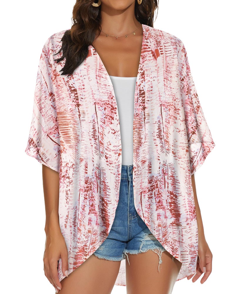 JILUVIN Womens Kimono Cardigans Beach Cover ups Swimwear Puff Sleeve Loose Casual Summer Tops 2026 (Pink White Stripes,L) - Image 5