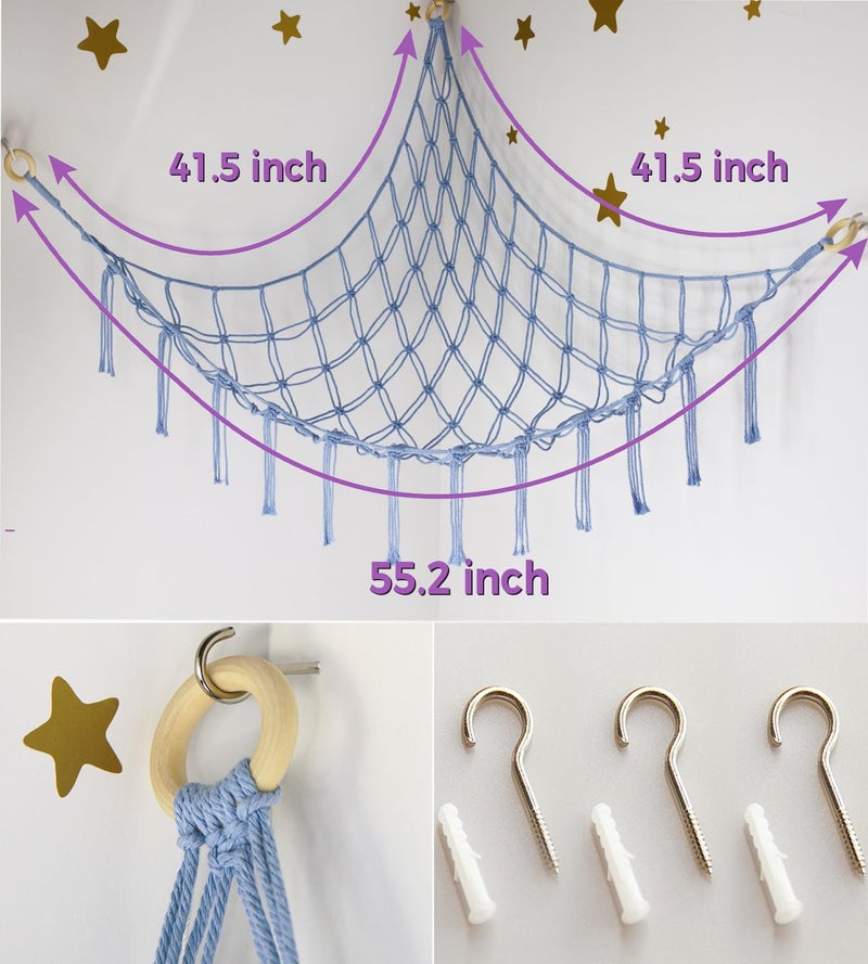mirolam Stuffed Animal Storage Hammock Large Toy Hammock Net for Stuffed Animals Corner - Blue Plush Stitch Stuff Huggy Wuggy Toy Storage Room Decor - Image 5
