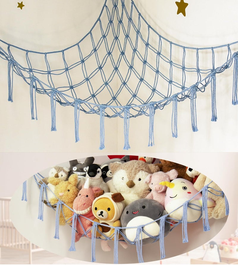 mirolam Stuffed Animal Storage Hammock Large Toy Hammock Net for Stuffed Animals Corner - Blue Plush Stitch Stuff Huggy Wuggy Toy Storage Room Decor - Image 1