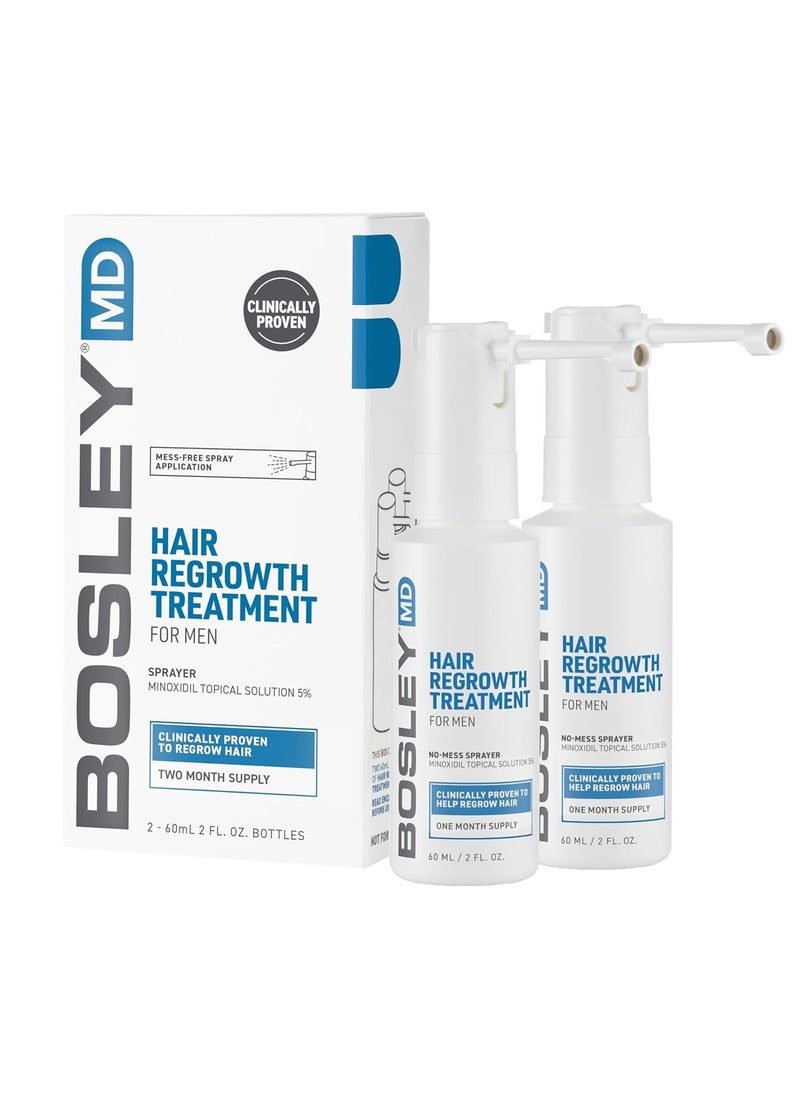 BOSLEYMD BosleyMD Minoxidil Spray, Extra Strength Thinning Treatment/Hairspray for Hair Loss and Hair Regrowth for Men and Women, Topical Solution, No Mess Sprayer, 2-Pack, 2-month Supply  - Image 1