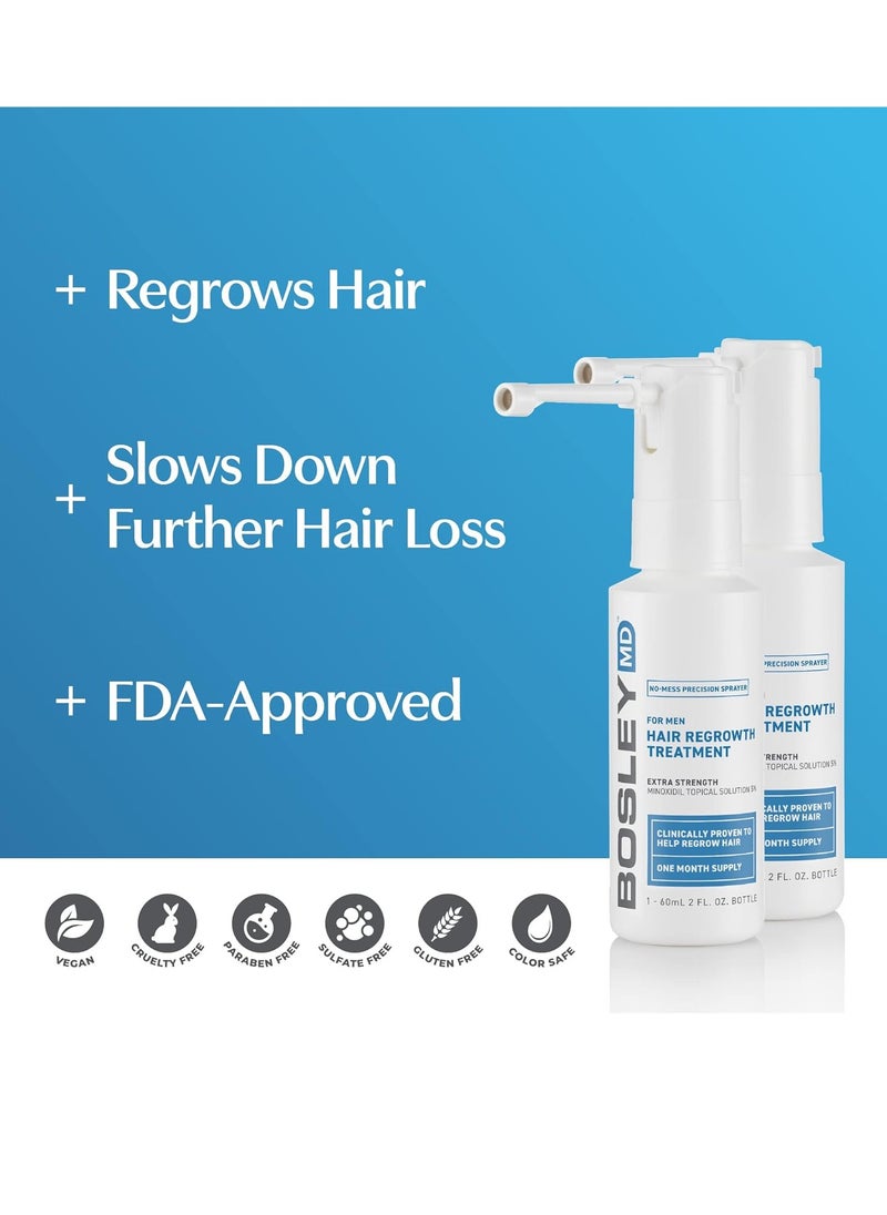 BOSLEYMD BosleyMD Minoxidil Spray, Extra Strength Thinning Treatment/Hairspray for Hair Loss and Hair Regrowth for Men and Women, Topical Solution, No Mess Sprayer, 2-Pack, 2-month Supply  - Image 2