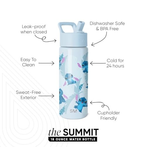 Simple Modern Disney Stitch Kids Water Bottle with Straw Lid 18oz Insulated Stainless Steel Kids Tumbler Spill Proof Toddler Cup for School Girls Boys Summit Tropical Stitch - Image 3