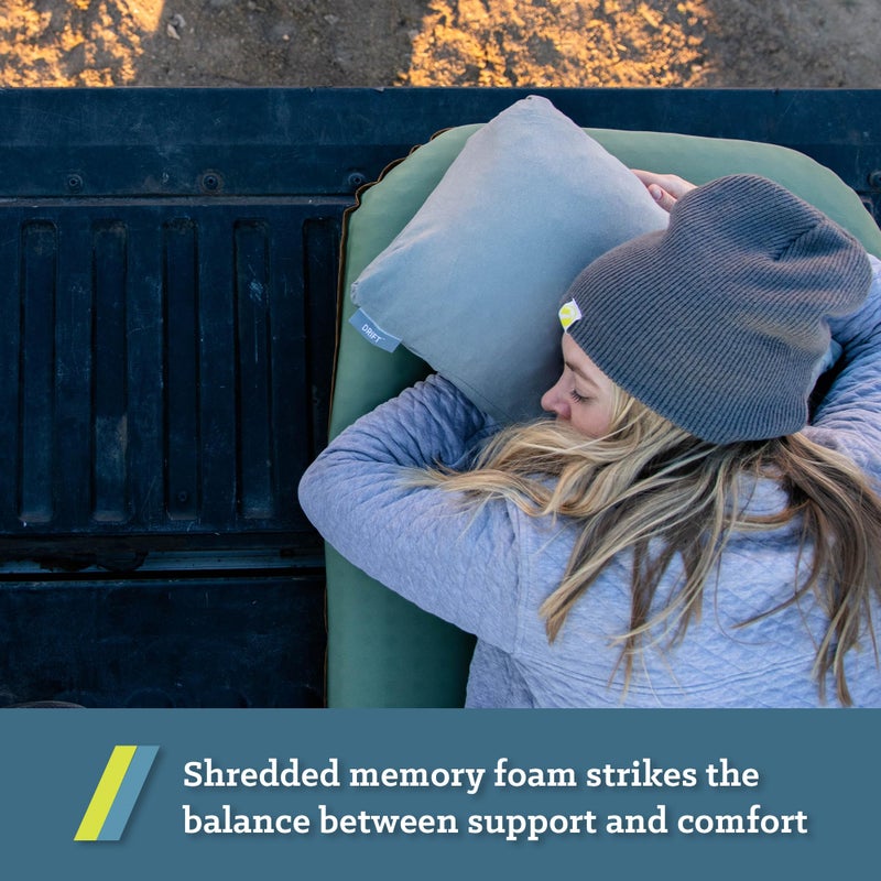 Klymit Drift Camping Pillow, Shredded Memory Foam Travel Pillow with Reversible Cover for Outdoor Use, Green, Regular - Image 3