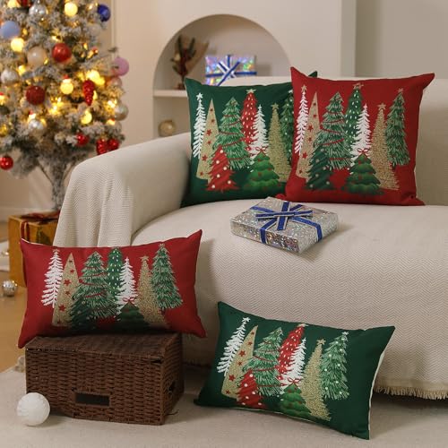 DFXSZ Christmas Pillow Covers 18x18 Inch Set of 2 Christmas Tree Decorative Red Throw Pillows Winter Christmas Decor for Home Couch TH-50C18 - Image 4