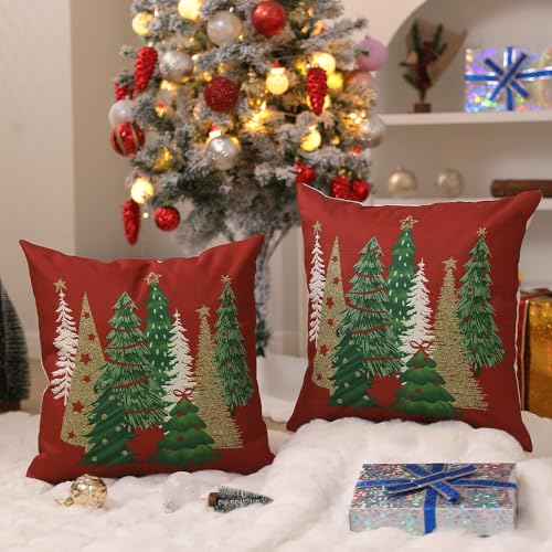 DFXSZ Christmas Pillow Covers 18x18 Inch Set of 2 Christmas Tree Decorative Red Throw Pillows Winter Christmas Decor for Home Couch TH-50C18 - Image 3