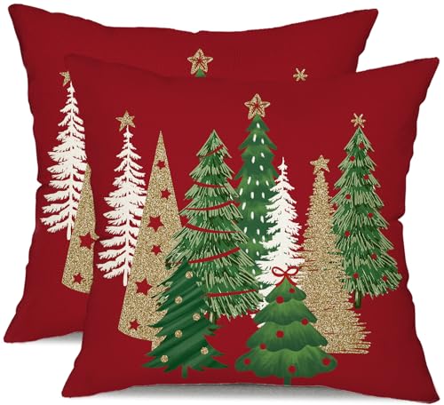 DFXSZ Christmas Pillow Covers 18x18 Inch Set of 2 Christmas Tree Decorative Red Throw Pillows Winter Christmas Decor for Home Couch TH-50C18 - Image 1