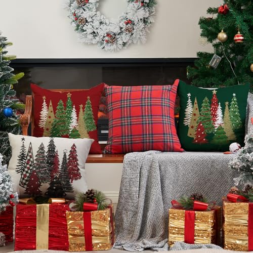 DFXSZ Christmas Pillow Covers 18x18 Inch Set of 2 Christmas Tree Decorative Red Throw Pillows Winter Christmas Decor for Home Couch TH-50C18 - Image 5