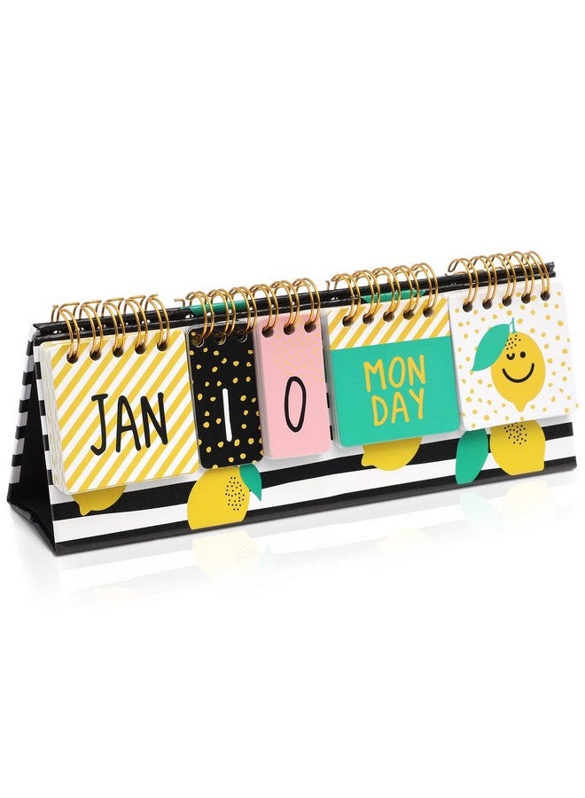Paper Junkie Lemon Perpetual Flip Calendar For Office Desktop, Classroom Supplies, Desk Calendar With Day, Date, And Month Display For Planning, Home, Kitchen Decor (8 X 3.5 Inches) - Image 1