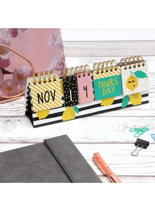 Paper Junkie Lemon Perpetual Flip Calendar For Office Desktop, Classroom Supplies, Desk Calendar With Day, Date, And Month Display For Planning, Home, Kitchen Decor (8 X 3.5 Inches) - Image 2