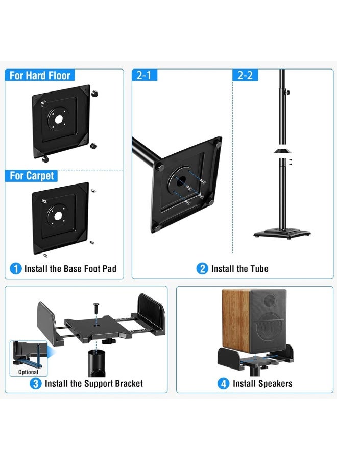 FlashHawk Universal Speakers Stands Pair 34" to 43" Height Adjustable Holds Bookshelf Speakers Satellite Speakers Up to 11LBS Cable Concealing 1 Pair Spring-Loaded Plate Extends to 10" - Image 3