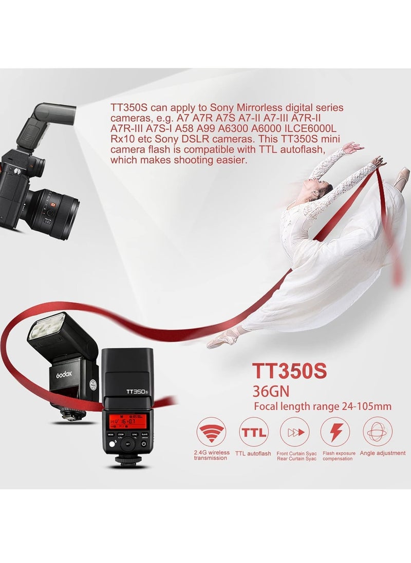 Godox - TT350S Flash Speedlite for Sony Camera, 2.4G Wireless GN36 1/8000s HSS TTL Camera Flash Compatible for Sony Camera A7 A7R A7S A7-II A7-III A7R-II A7R-III A7S-II A6300 A6000 etc - Image 1