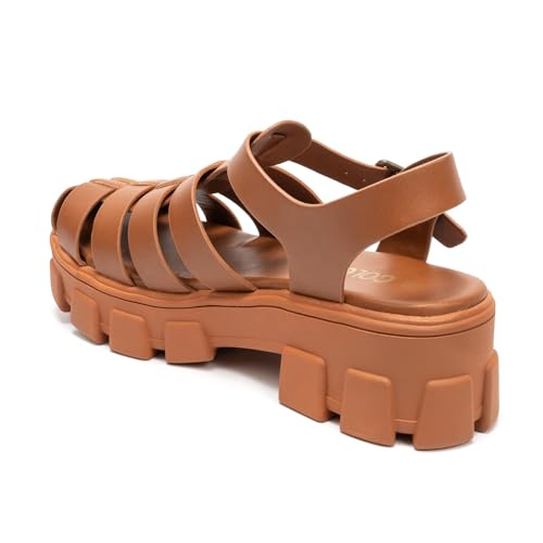 Colgo Womens Platform Wedge Sandals Chunky Block Heeled Adjustable Buckle Fisherman Sandals for Summer(Brown, 9) - Image 4