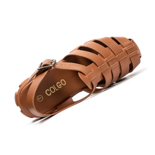 Colgo Womens Platform Wedge Sandals Chunky Block Heeled Adjustable Buckle Fisherman Sandals for Summer(Brown, 9) - Image 2