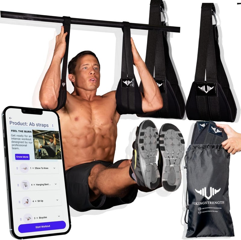 Vikingstrength AB straps - Premium Padded Home Gym Exerciser Ab Slings pair for pull up bar - Hanging Leg Raiser Fitness for six pack - Workout Equipment for Men & Women + Bonus Bag - Image 1