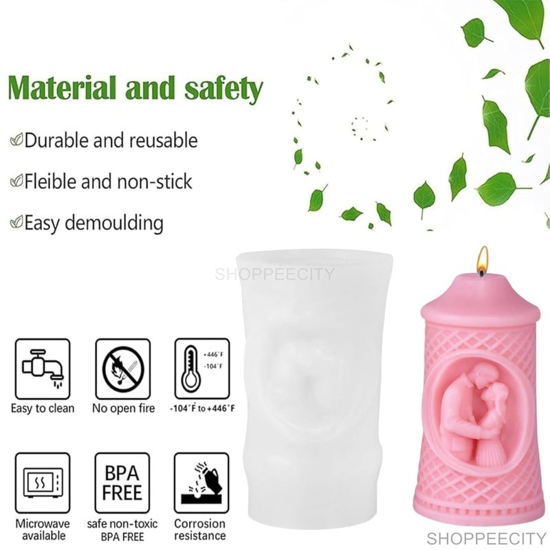 Shoppeecity 3D Love Couple Silicone Candle Mold Couple Column Candle Mould Couple Bride and Groom Statue Roman Column Pillar Lovers Embrace Resin Mold Wedding Couple Mold For DIY Handmade Chocolate Dessert Soap Cake Resin Art Craft Making Valentines Day B - Image 2