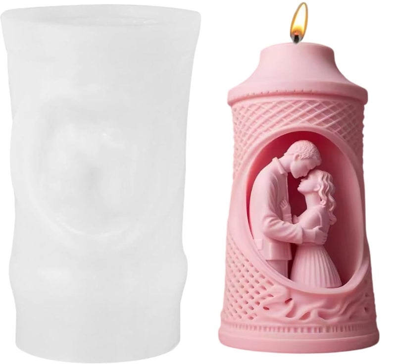 Shoppeecity 3D Love Couple Silicone Candle Mold Couple Column Candle Mould Couple Bride and Groom Statue Roman Column Pillar Lovers Embrace Resin Mold Wedding Couple Mold For DIY Handmade Chocolate Dessert Soap Cake Resin Art Craft Making Valentines Day B - Image 1