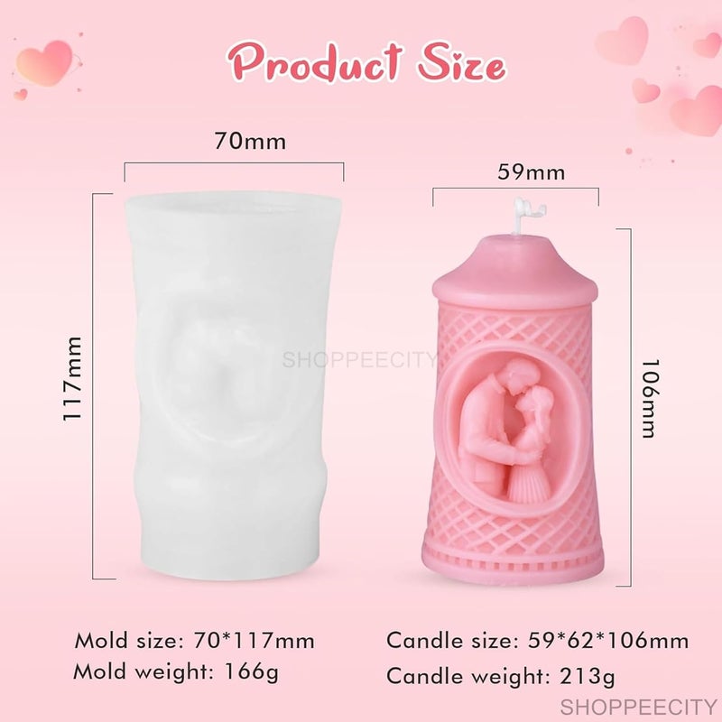 Shoppeecity 3D Love Couple Silicone Candle Mold Couple Column Candle Mould Couple Bride and Groom Statue Roman Column Pillar Lovers Embrace Resin Mold Wedding Couple Mold For DIY Handmade Chocolate Dessert Soap Cake Resin Art Craft Making Valentines Day B - Image 4