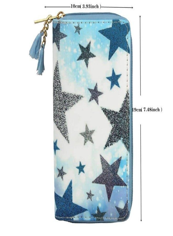 Timlee Cute Blue Star Zipper Wallet Long Clutch Bag PU Leather Purse,Women Wallet For Girls Christmas Gift(0316A) - Image 2