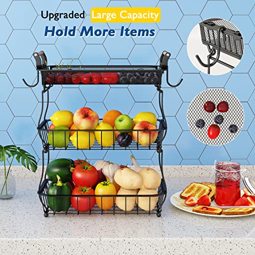 ANTOPY 3 Tier Fruit Basket with 2 Banana Hangers, Countertop Fruit Vegetable Basket Bowl for Kitchen Counter Metal Mesh Basket Fruits Stand Produce Holder Organizer for Onion Potato Bread Snack Veggie - Image 2