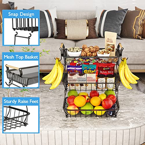 ANTOPY 3 Tier Fruit Basket with 2 Banana Hangers, Countertop Fruit Vegetable Basket Bowl for Kitchen Counter Metal Mesh Basket Fruits Stand Produce Holder Organizer for Onion Potato Bread Snack Veggie - Image 4