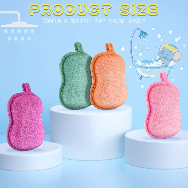 Tatuo 4 Pieces Baby Bath Sponge Cotton Baby Sponge Toddler Soft and Absorbent Loofah for Kids Babies Men Women(Red, Purple, Green, Orange) - Image 3