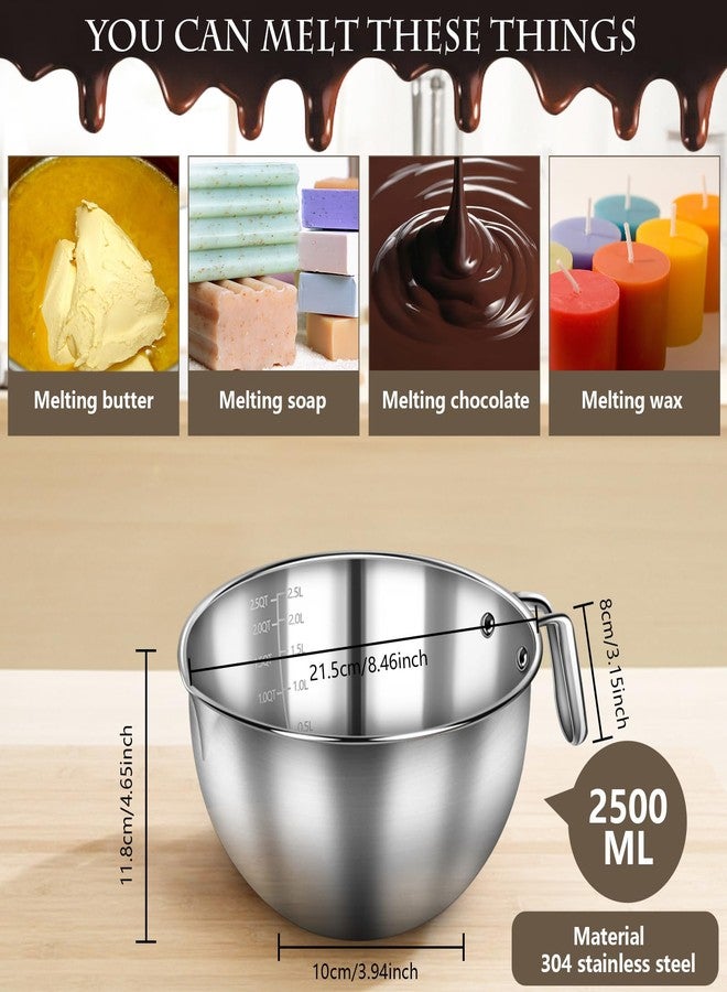 Artcome طقم حمام مائي مزدوج من الفولاذ المقاوم للصدأ 304 من Artcome - وعاء إذابة سعة 2.6 لتر مع مقياس ومقبض - قدر سعة 4.2 لتر بمقبضين - طقم أواني إذابة قابلة للتكديس لحمام مائي للزبدة والشوكولاتة والشمع والسكر والشموع - Image 3