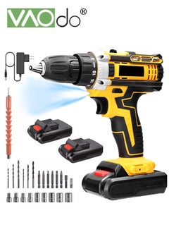 21V Cordless Drill Set with 2 Battery and LED Light 2 Variable Speed Power Drill Kit  Variable Speed 18+1 Torque Settings and 24pcs Drill Bits Cordless Impact Hammer Drill Driver  for Wood Cement Concrete Ceiling Brick Wall