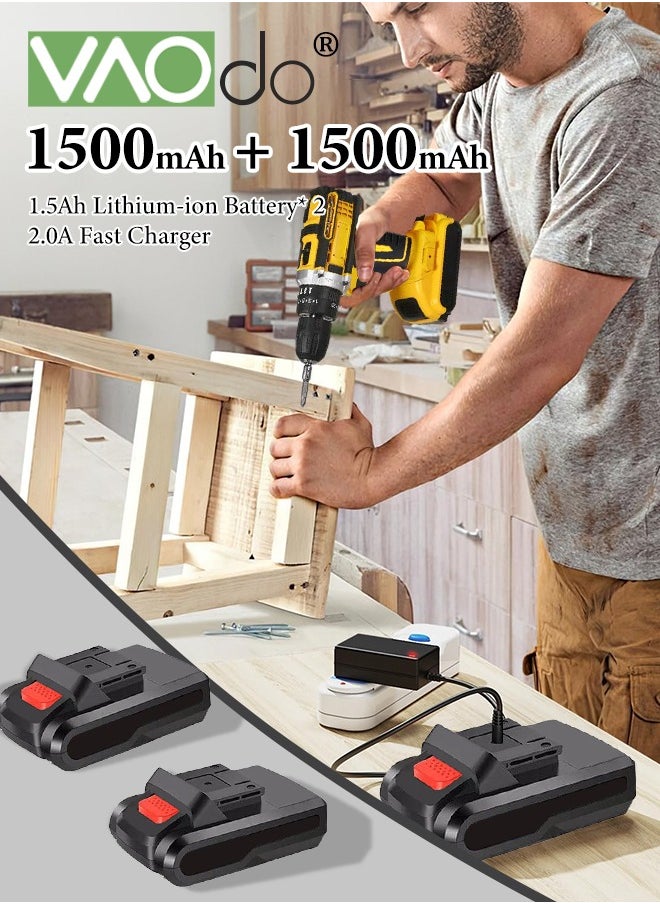 VAOdo - 21V Cordless Drill Set with 2 Battery and LED Light 2 Variable Speed Power Drill Kit  Variable Speed 18+1 Torque Settings and 24pcs Drill Bits Cordless Impact Hammer Drill Driver  for Wood Cement Concrete Ceiling Brick Wall - Image 1
