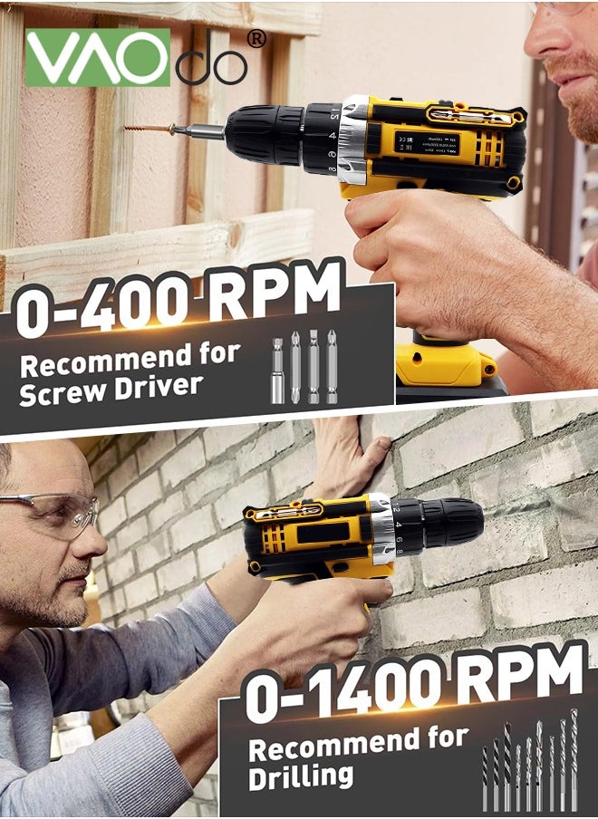 VAOdo - 21V Cordless Drill Set with 2 Battery and LED Light 2 Variable Speed Power Drill Kit  Variable Speed 18+1 Torque Settings and 24pcs Drill Bits Cordless Impact Hammer Drill Driver  for Wood Cement Concrete Ceiling Brick Wall - Image 1