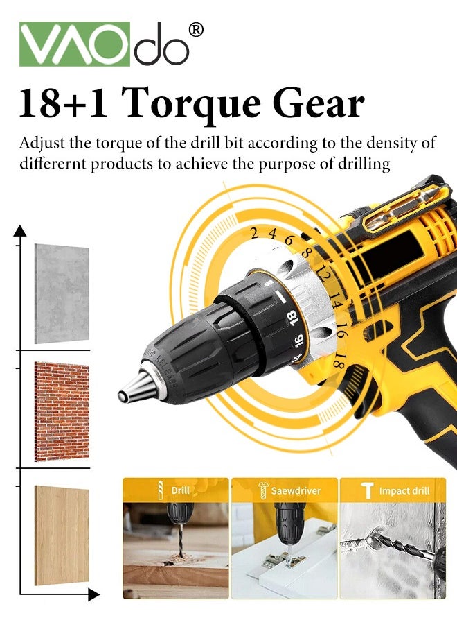 VAOdo - 21V Cordless Drill Set with 2 Battery and LED Light 2 Variable Speed Power Drill Kit  Variable Speed 18+1 Torque Settings and 24pcs Drill Bits Cordless Impact Hammer Drill Driver  for Wood Cement Concrete Ceiling Brick Wall - Image 1