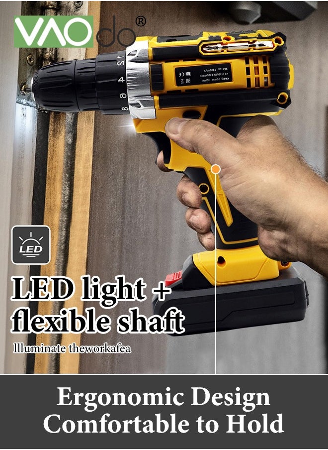 VAOdo - 21V Cordless Drill Set with 2 Battery and LED Light 2 Variable Speed Power Drill Kit  Variable Speed 18+1 Torque Settings and 24pcs Drill Bits Cordless Impact Hammer Drill Driver  for Wood Cement Concrete Ceiling Brick Wall - Image 1
