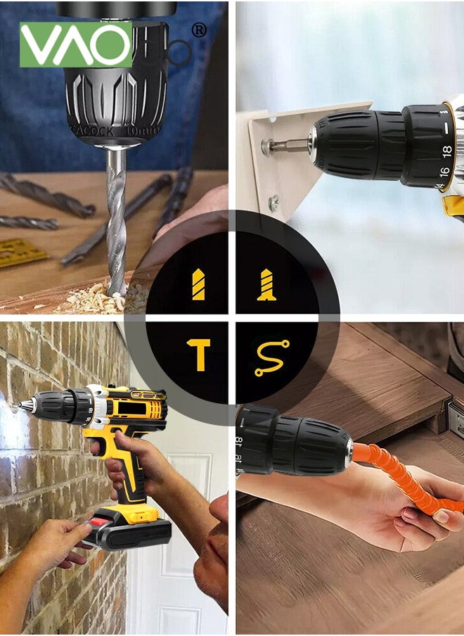 VAOdo - 21V Cordless Drill Set with 2 Battery and LED Light 2 Variable Speed Power Drill Kit  Variable Speed 18+1 Torque Settings and 24pcs Drill Bits Cordless Impact Hammer Drill Driver  for Wood Cement Concrete Ceiling Brick Wall - Image 1