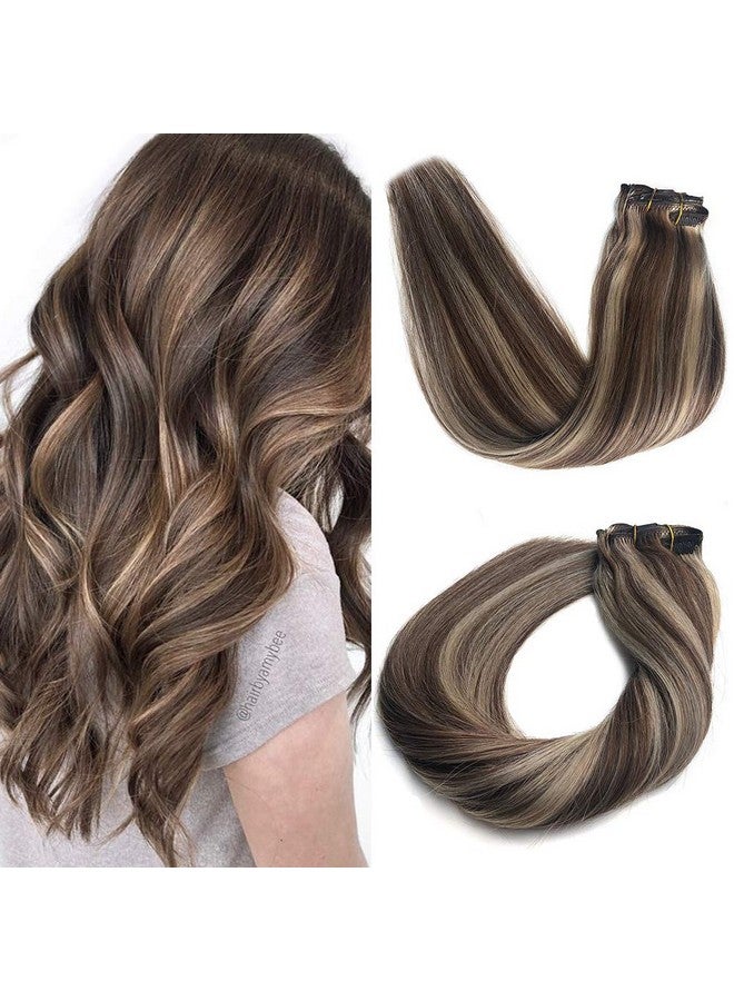 Smavida Blayage Clip In/On Hair Extensions Double Weft Brazilian Hair 22" 120G Ombre 6 Chestnut Brown And 613 Bleach Blond Highlighted Dip Dyed For Full Head Straight Soft Thick - Image 1