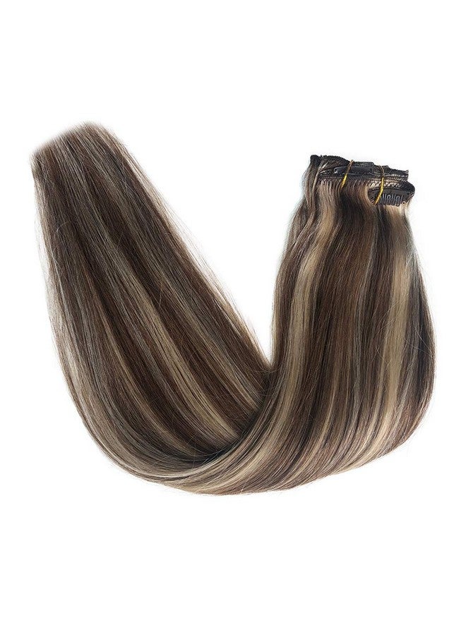 Smavida Blayage Clip In/On Hair Extensions Double Weft Brazilian Hair 22" 120G Ombre 6 Chestnut Brown And 613 Bleach Blond Highlighted Dip Dyed For Full Head Straight Soft Thick - Image 3