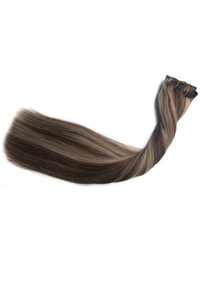 Smavida Blayage Clip In/On Hair Extensions Double Weft Brazilian Hair 22" 120G Ombre 6 Chestnut Brown And 613 Bleach Blond Highlighted Dip Dyed For Full Head Straight Soft Thick - Image 5