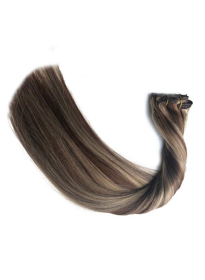 Smavida Blayage Clip In/On Hair Extensions Double Weft Brazilian Hair 22" 120G Ombre 6 Chestnut Brown And 613 Bleach Blond Highlighted Dip Dyed For Full Head Straight Soft Thick - Image 4
