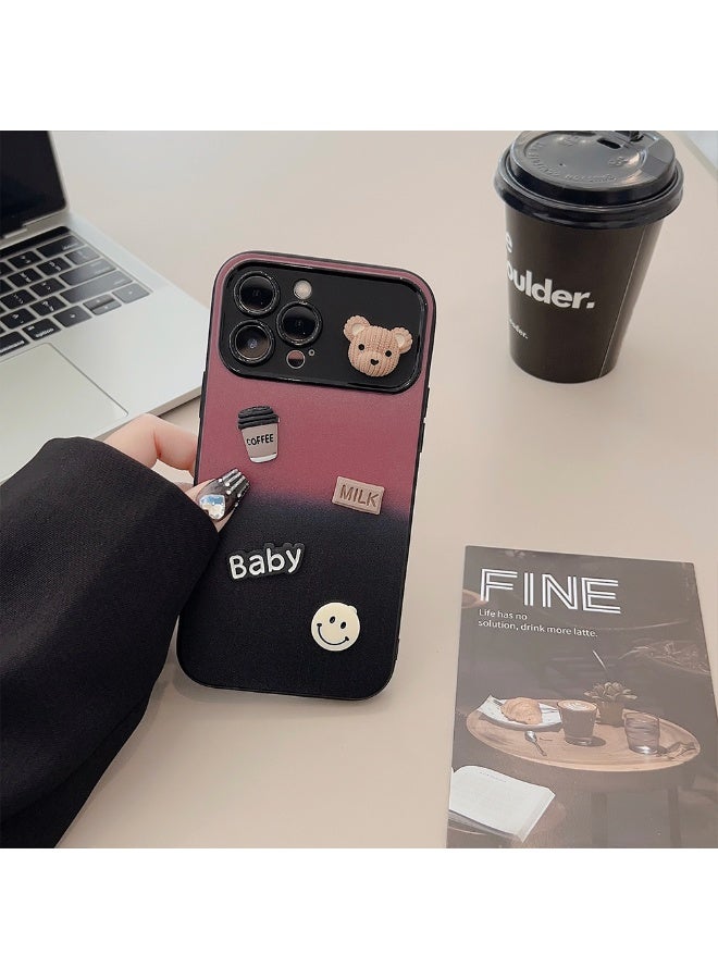 NIBEMINENT Gradient Color Clash Protective TPU Case Cover For iPhone 15 Pro Max, Red And Black Coffee Bear