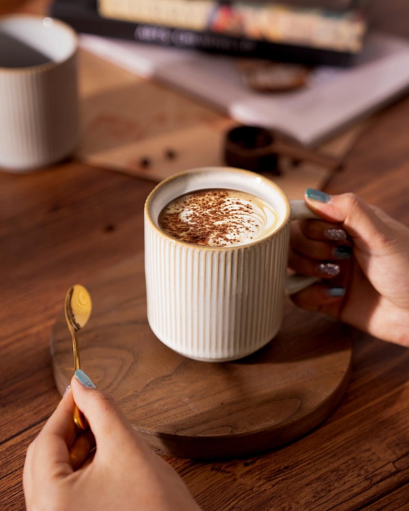 famiware Coffee Mug Set for 6, Star 12 oz Catering Mugs Cup Set with Handle for Coffee, Tea, Cocoa, Milk - Ceramic Stoneware Drinkware Set, Cappuccino White - Image 5