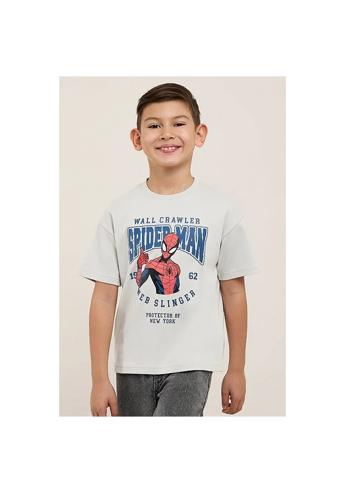 R&b Spider-Man Print T-Shirt with Crew Neck and Short Sleeves
