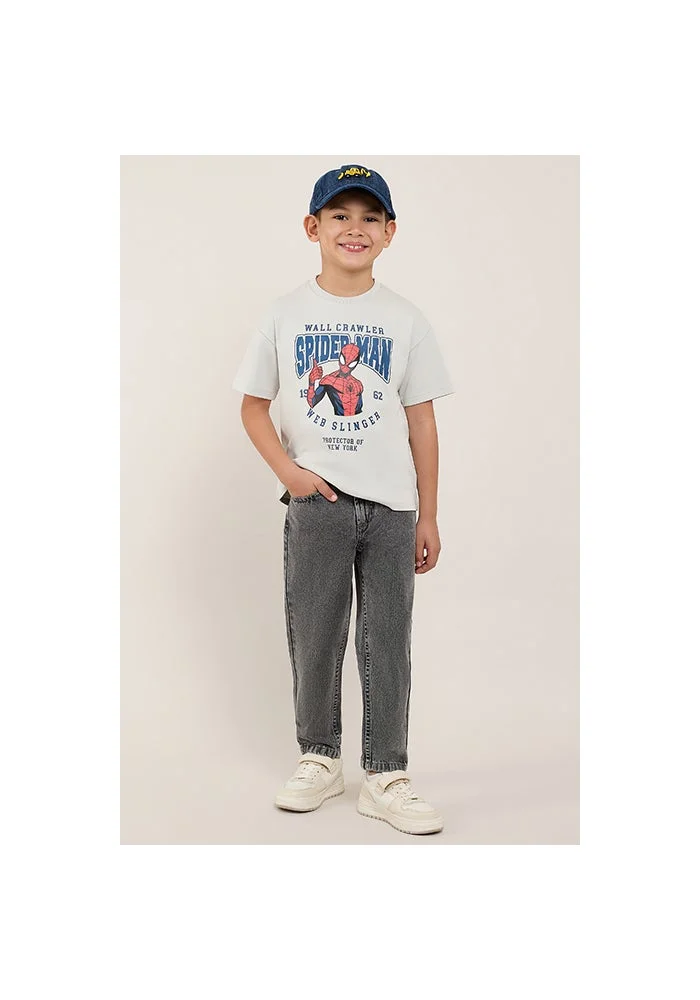 R&b Spider-Man Print T-Shirt with Crew Neck and Short Sleeves