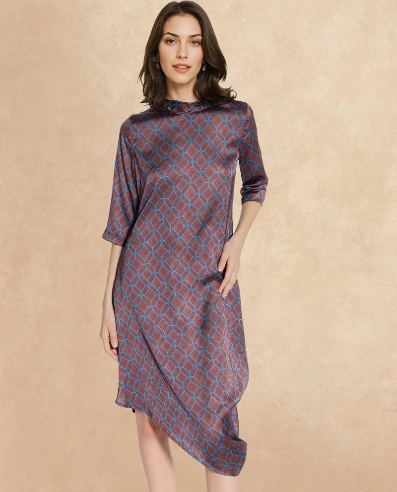 Rareism Women's High Neck Relaxed Fit Midi Dress