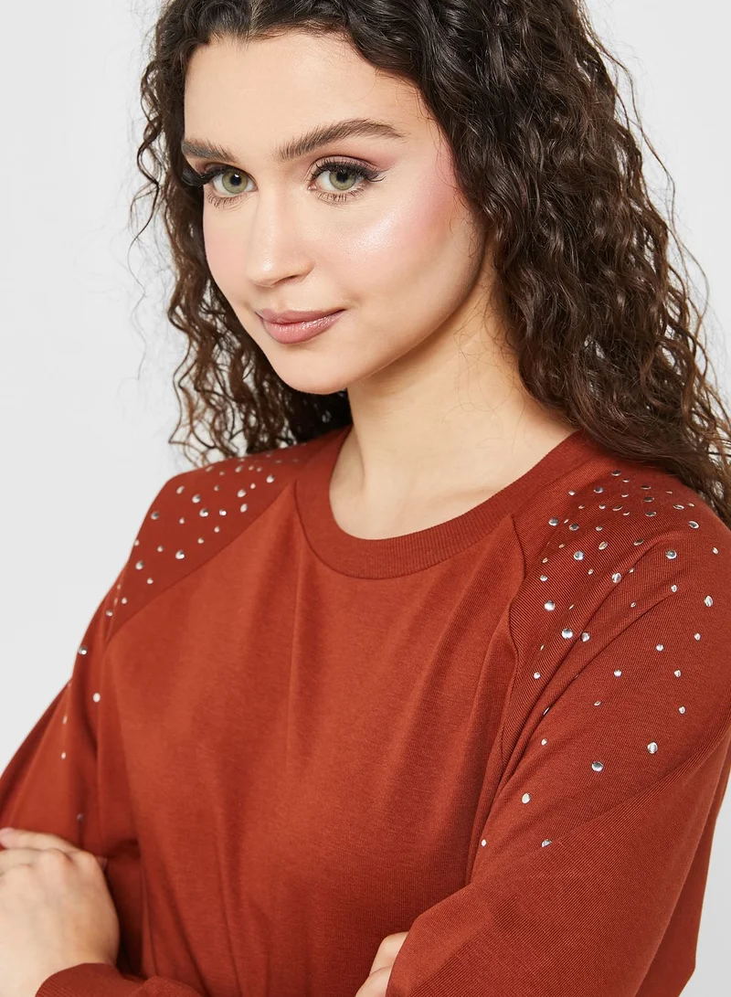 Jacqueline de Yong Embellished Knitted Sweatshirt