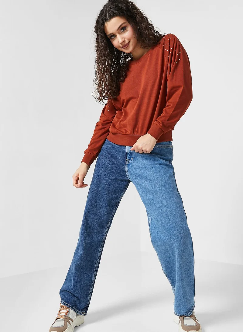 Jacqueline de Yong Embellished Knitted Sweatshirt