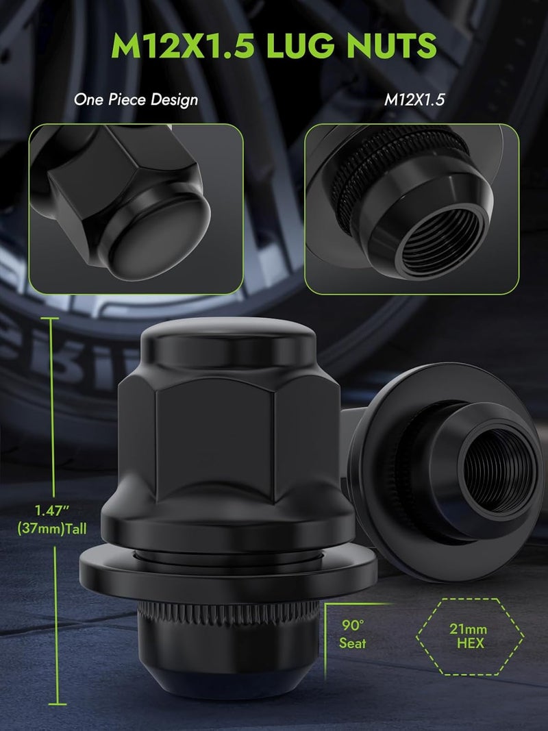 AUTOPTIM M12x1.5 OEM Lug Nuts - Replacement for Toyota Tacoma RAV4 Corolla Camry Sienna Lexus, 13/16" (21mm) Hex Black Mag Flat Seat Closed End (20PCS) - Image 2
