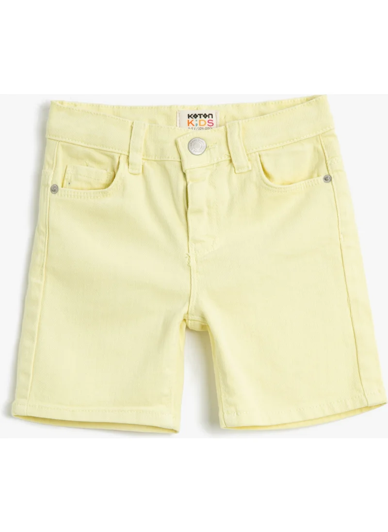 كوتون Denim Shorts Basic Pocketed Cotton Adjustable Elastic Waist